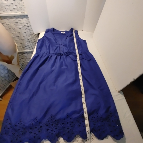 Sleevless Navy Dress Elastic Drawstring Waist Size L Embellished Bottom - Picture 3 of 11